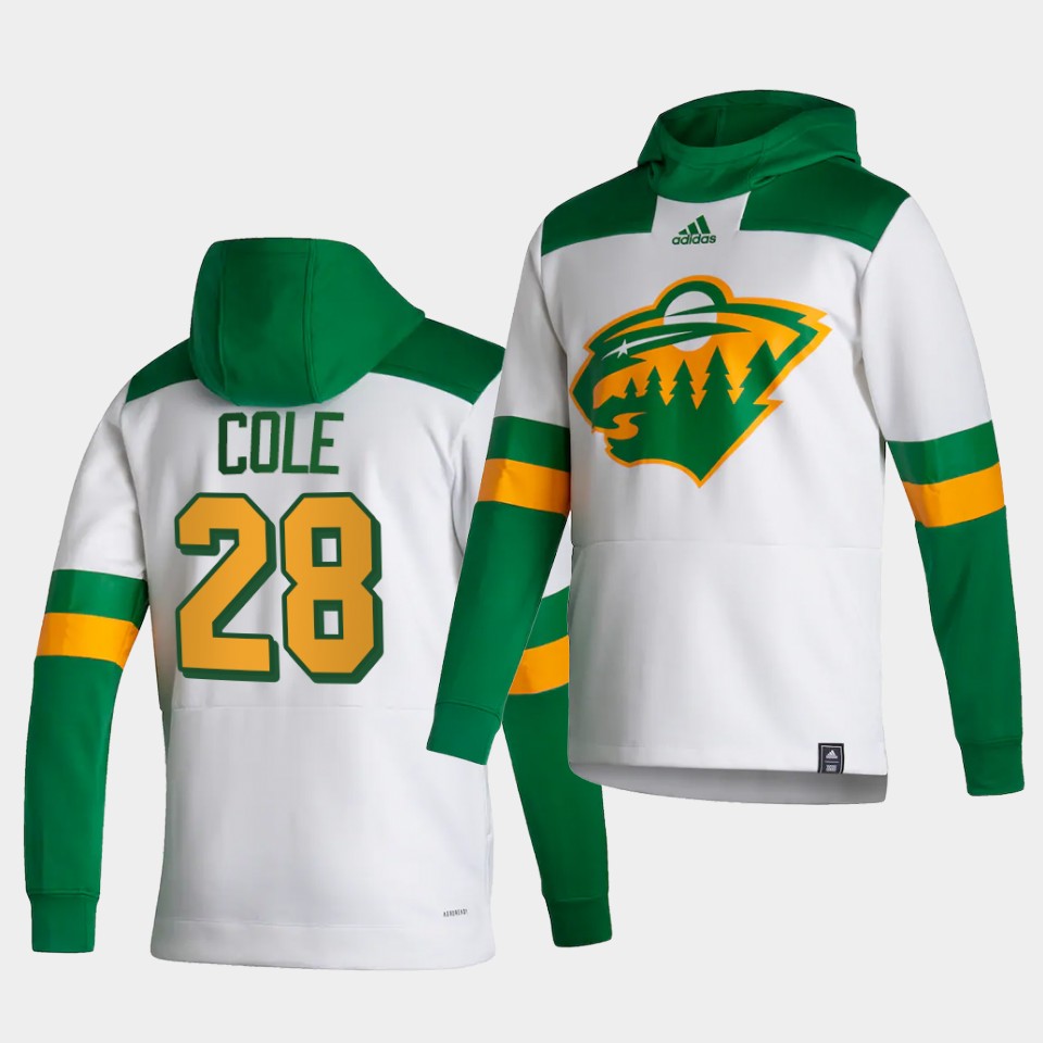 Men Minnesota Wild #28 Cole White NHL 2021 Adidas Pullover Hoodie Jersey